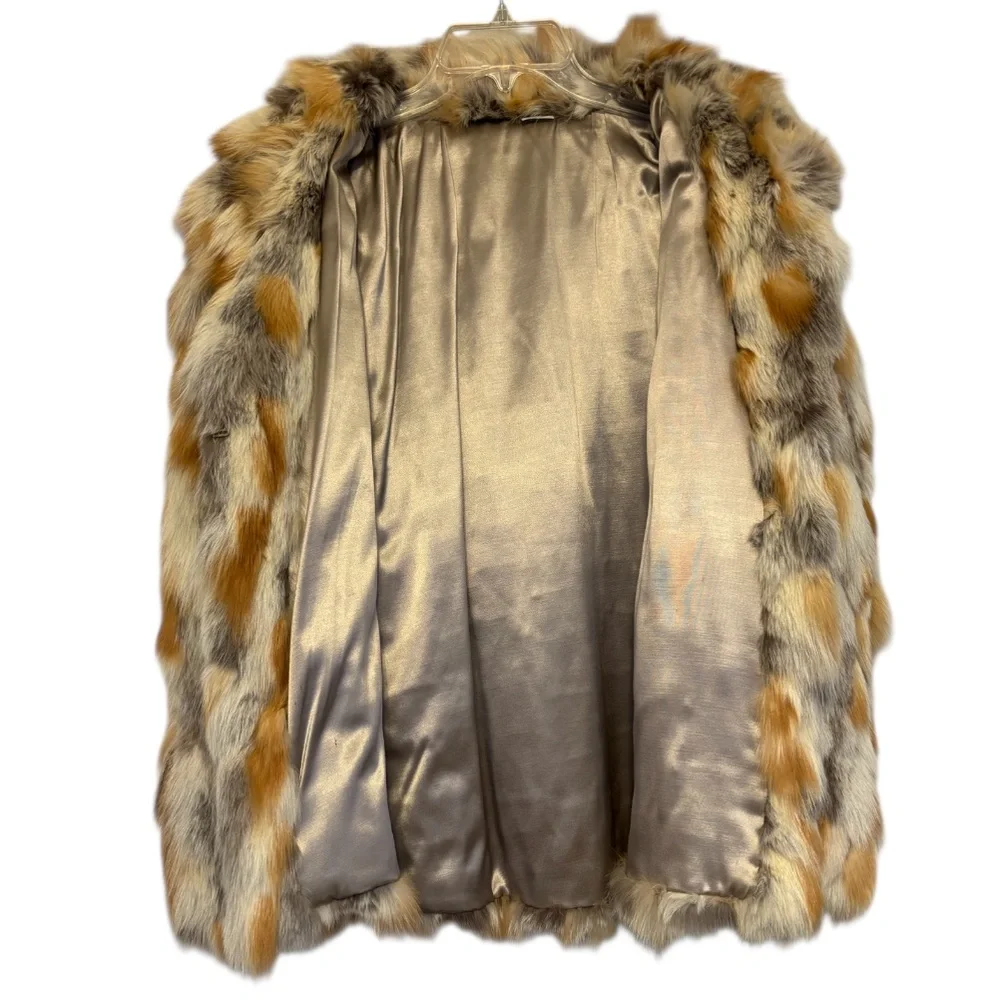 Vintage Fur Coat Multicolor Patchwork 70s 80s Ivory Beige Brown Gray Size Large - Picture 7 of 14